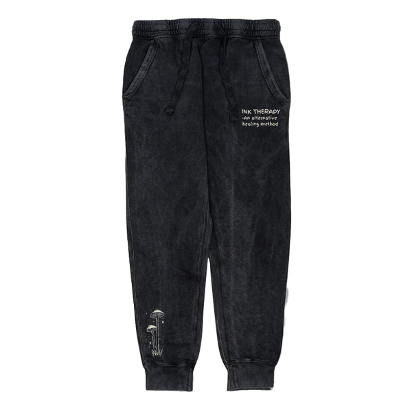 Ink Therapy Mushroom Joggers- Vintage Wash Black