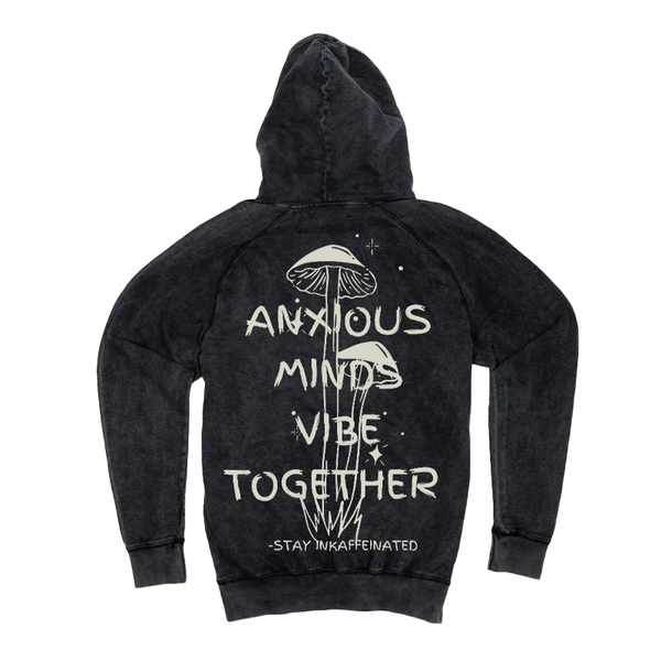 Anxious Mushroom Hoodie -Vintage Wash Black